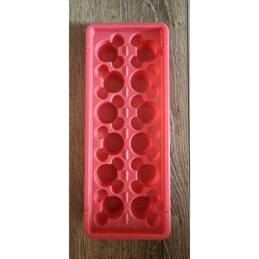 90s Disney Mickey Mouse 12 Head Ice Cube Tray Red Plastic Candy JellO Mold VTG